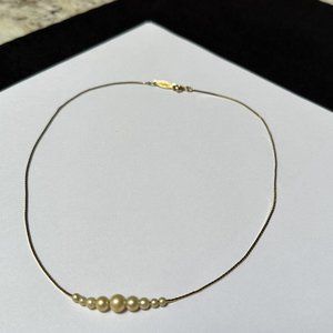 Signed Napier Gold Tone / Faux Pearl Bead Necklace 16 Inch